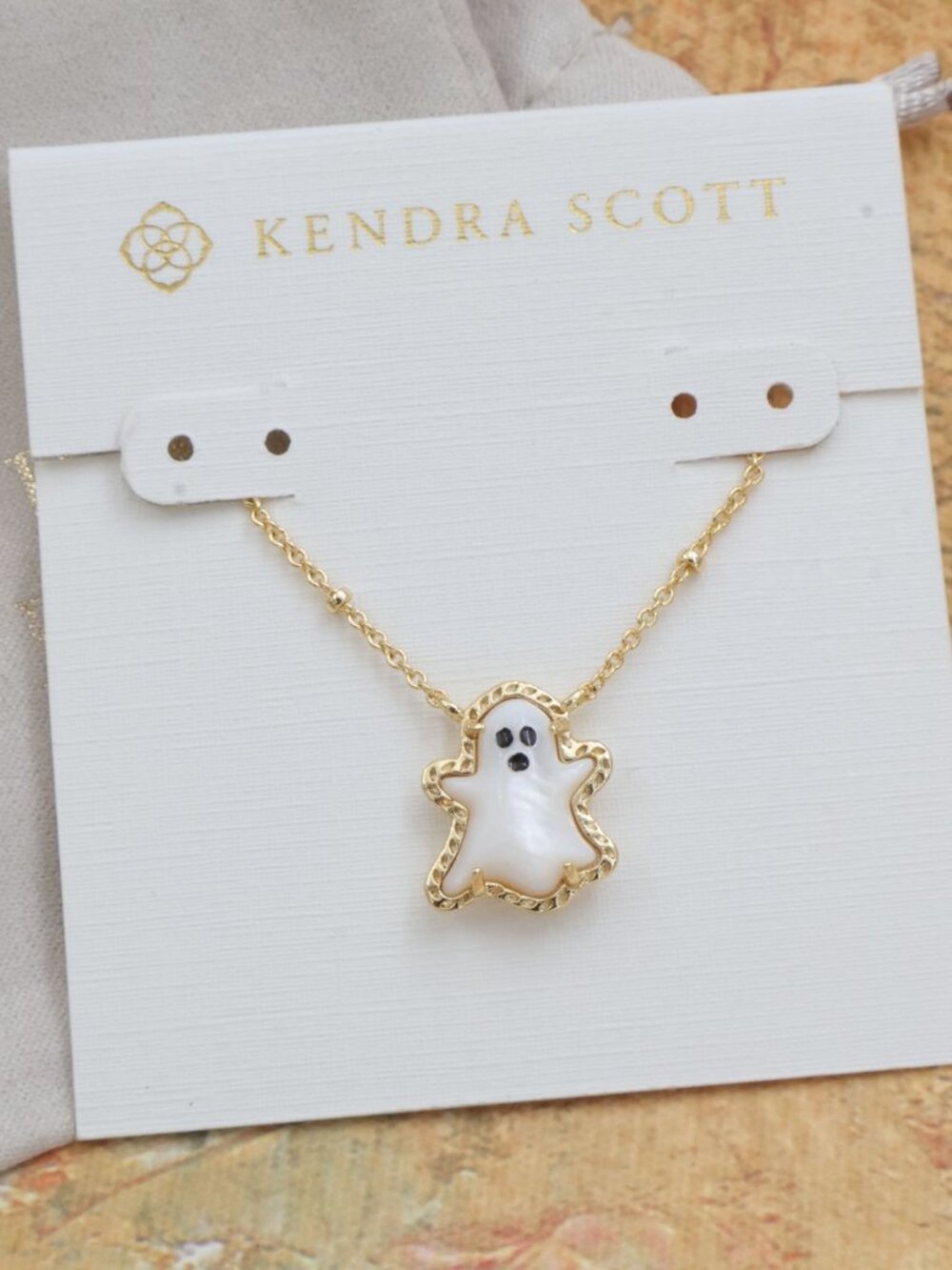 New Kendra Scott White Mother-of-Pearl Ghost Necklace Gold